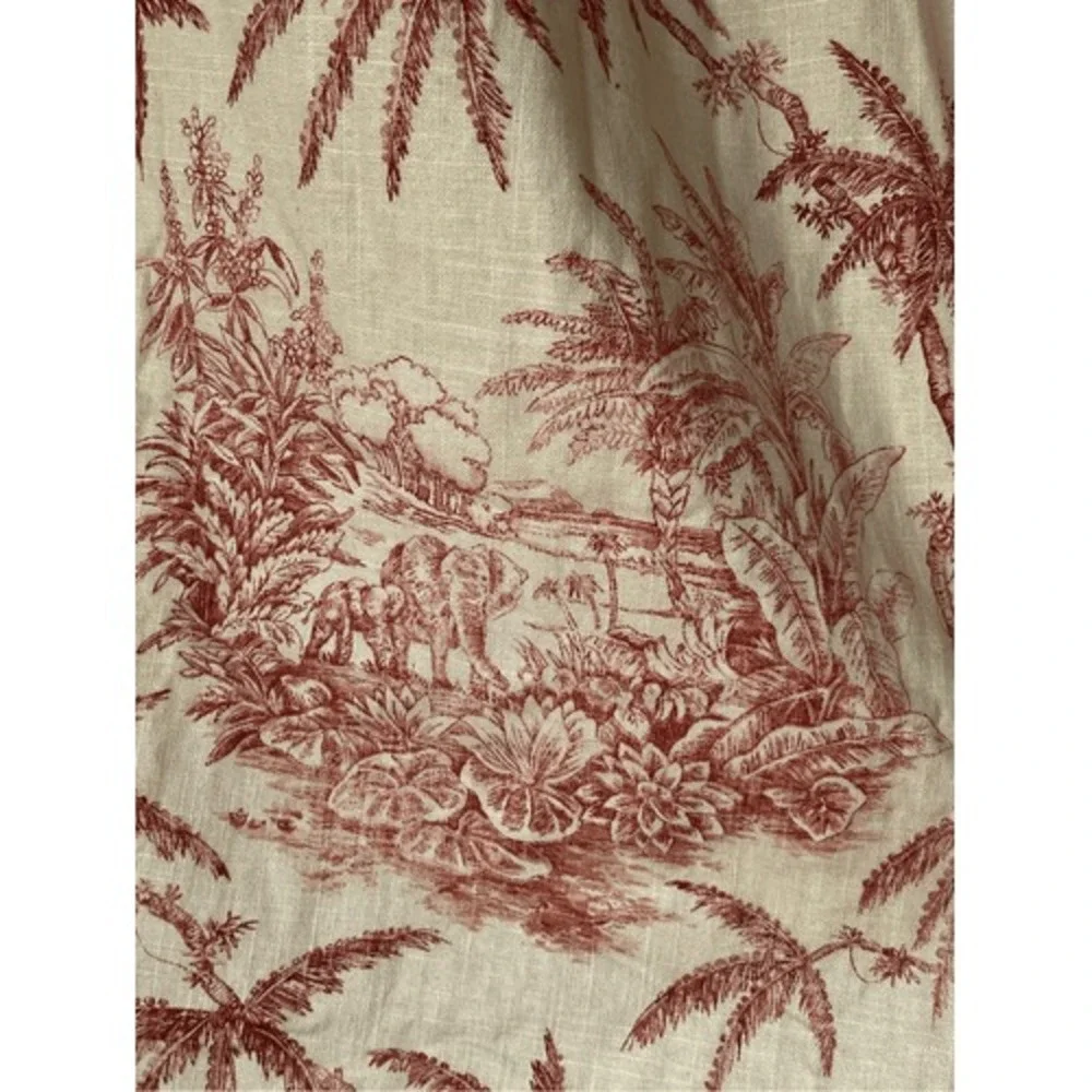 Vintage Red Toile Palm Tree Cotton Pinch Pleat Heavy Curtain‎ Panels Pair 82 In